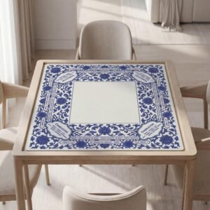 Custom Mahjong Mat, Blue White Porcelain, Quiet Play Surface | Polyester | Custom Text