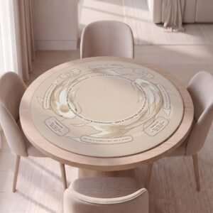 Personalized Round Mahjong Mat, Koi Fish Beige With or Without Rules, Non-Slip