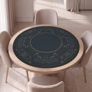 Custom Round Mahjong Mat, Dark Botanical Floral Game Table Cover With or Without Charleston Rules, Non-Slip