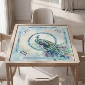 Custom Mahjong Mat, Peacock Design, Soft Polyester, Non-Slip Rubber, Carry Pouch