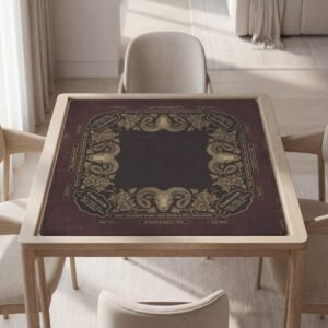 Custom Mahjong Mat, Vintage Aries Ram Art, Waterproof Polyester, Ornate Scrollwork