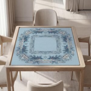 Custom Mahjong Mat, Winter Blue Botanicals, Soft Polyester, Non-Slip Backing, Quiet Play