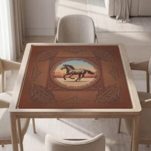 Custom Mahjong Mat, Western Horse Decor, Soft Polyester Top, Non Slip Quiet Surface