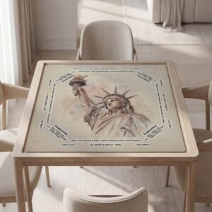 Custom Mahjong Mat, Statue Of Liberty Watercolor, Waterproof, Rubber Backing