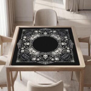 Custom Mahjong Mat, Gothic Skull Decor, Black Polyester, Non-Slip Rubber