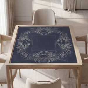 Custom Mahjong Mat, Cancer Crab, Blue Polyester, Non-Slip Rubber Backing