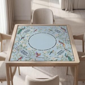 Custom Mahjong Mat, Blue Peacock Chinoiserie, Polyester, Soft Quiet Surface