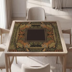 Custom Mahjong Mat, Bold Tiger Design, Vintage Style, Rubber Backing, Quiet Surface