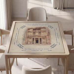 Custom Mahjong Mat, Petra Watercolor, Non Slip Rubber, Travel Size, Black Pouch