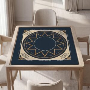 Custom Mahjong Mat, Art Deco Design, Navy Gold, Polyester, Quiet Play