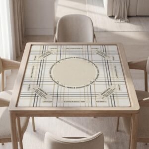 Personalized Mahjong Mat, Beige Plaid, Quiet Surface - Non-Slip Rubber, Carry Pouch