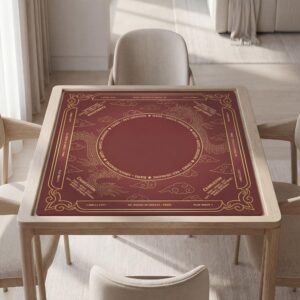 Custom Mahjong Mat, Red Dragon, Soft Polyester, Non Slip Rubber, Quiet Game Surface