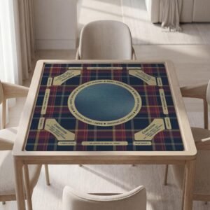 Custom Mahjong Mat, Dark Plaid, Navy Burgundy, Quiet Gsme Top, Non Slip Rubber Backing