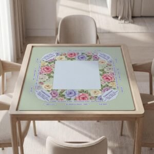 Custom Mahjong Mat, Vintage Floral, Soft Rubber Backing, Quiet Play, Carry Pouch