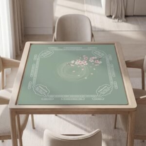 Custom Mahjong Mat, Cherry Blossom Sage Green, Waterproof Table Pad | Non Slip Backing