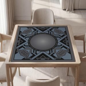 Custom Mahjong Mat With or Without Rules, Slate Blue Art Deco Geometric Table Cover, Non-Slip, Waterproof