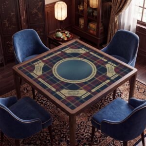 Custom Mahjong Mat, Dark Plaid, Navy Burgundy, Smooth Game Top, Non Slip Rubber Backing