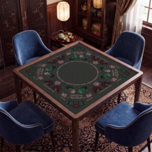 Custom Mahjong Mat, Dark Floral Design, Burgundy Blooms, Smooth Polyester Top, Bag Included
