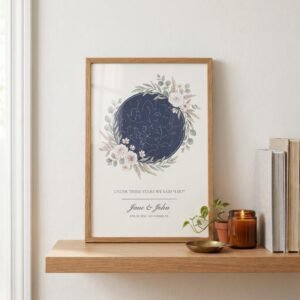 Custom Star Map Print Framed, Watercolor Floral Night Sky by Date & Location, Wedding Anniversary Gift, Personalized Couple Keepsake