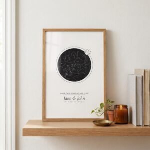 Minimalist Custom Star Map Print Framed, Black and White Night Sky by Date & Location, Wedding Anniversary Gift, Personalized Couple Gift