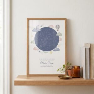 Baby Star Map Print Framed, The Sky When You Were Born Nursery Art by Date & Location, Personalized New Baby Gift, Custom Birth Stats Print