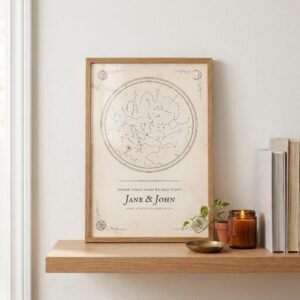 Antique Custom Star Map Print Framed, Vintage Celestial Chart by Date & Location, Wedding Anniversary Gift, Personalized Couple or Baby Gift